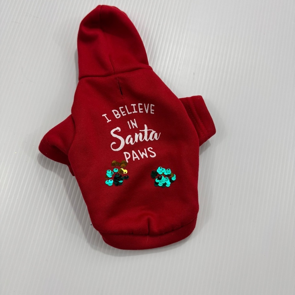 “I believe in Santa Paws” Red Dog Hoodie for super small pup